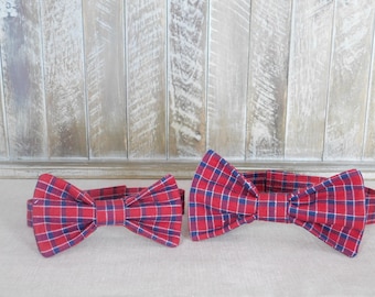 Red And Blue Plaid Father/Son Bow Tie Set With Hook And Loop Closure