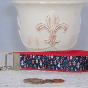 Key Chain Wristlet Made With Navy Nutcracker Inspired Ribbon