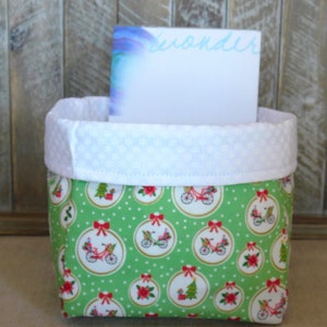 Fabric Basket Made With Green Christmas Circle Fabric