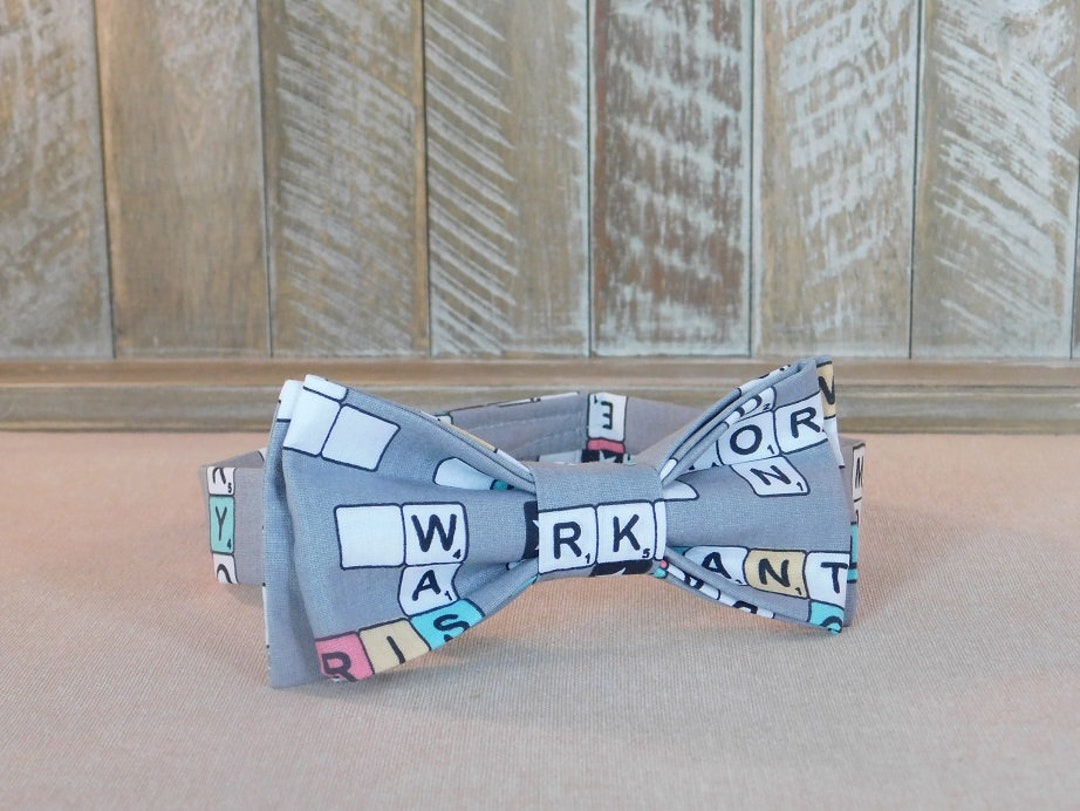 Men's Adjustable Bow Tie Made With Gray Crossword Etsy