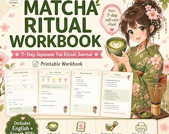 Matcha Ritual Workbook, 7-Day Japanese Tea Journal, Guided Self-Care Printable, English & French PDF Bundle