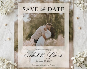 Save the Date Template – Couple Photo, Golden Fields, Canva Wedding Invitation (Digital Download)
