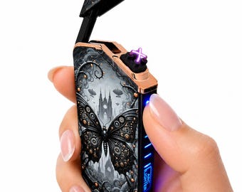 Dark Angel Arc Lighter – USB Rechargeable Dual Arc Plasma Lighter LED Battery Display – Windproof Electric Lighter – Gothic Butterfly Design