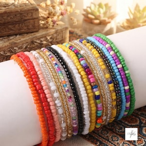 färgglatt boho armbandsset, 17 stretchpärlarmband för kvinnor, stapelbara handledssmycken