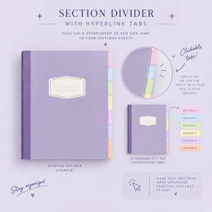 Digital Notebook Planner index multiple paper templates hyperlinked tabs 6 section dividers perfect subjects work planning.