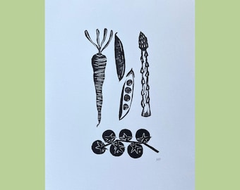 Original Hand Block Print Wall Art | Vegetable Botanical Print
