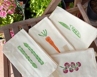 Hand Block Printed Vegetable Zipper Pouch | Garden Wedding Bridesmaid Gift
