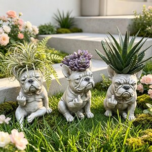 Funny Grumpy French Bulldog Succulent Planter,Resin Dog Figurine Pot,Humorous Gift For Plant Enthusiasts, Outdoor Garden & Patio Decor