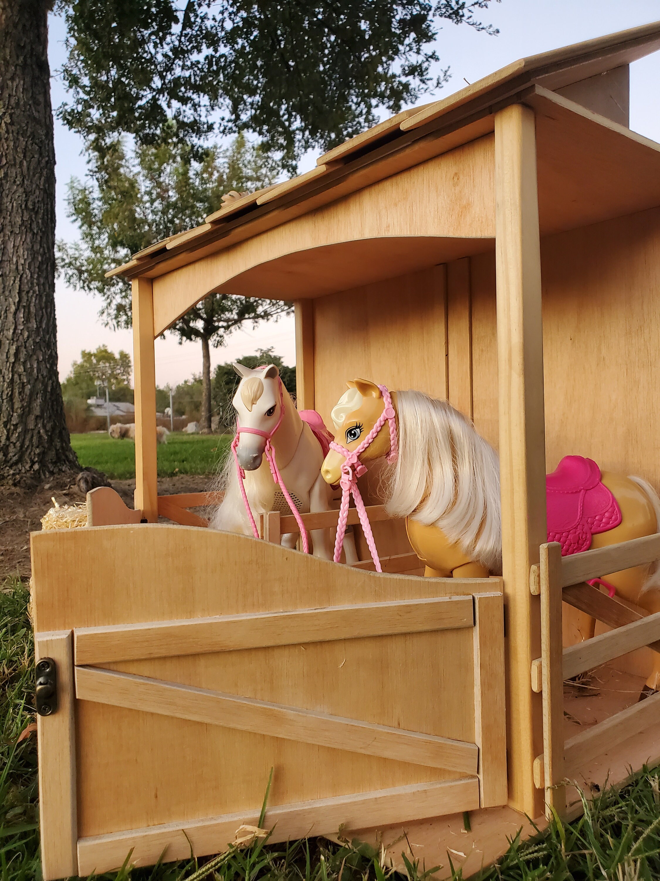 Large wooden toy horse double stall stablebarbie sized horse Etsy