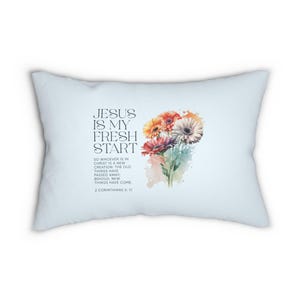 Cojín lumbar Baby Blue Jesus Is My Fresh Start / Cojín decorativo floral con versículo bíblico