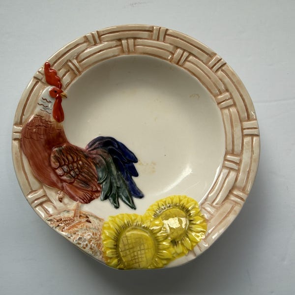 Vintage Rooster Sunflower Spoon Rest | Hand-Painted Tuscan Farmhouse Kitchen Decor