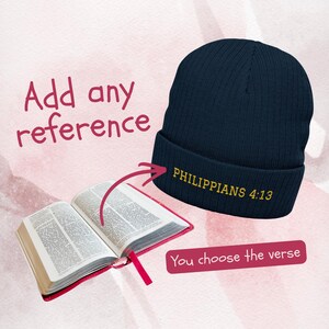 Custom Scripture Beanie, Personalized Bible Verse Hat, Embroidered Reference Beanie, Christian Gift, Choose Your Verse and Thread Colour