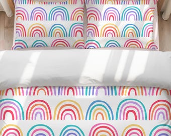 Rainbow Cotton Bedding Set | Colorful Kids Bedroom Decor | Rainbow Duvet Cover | Boho Rainbow Bedding | Whimsical Bedroom Set