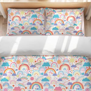 Rainbow Weather Bedding Set | Rainbow Duvet Cover | Whimsical Kids Bedding | Colorful Cloud Bedroom Decor | Cute Girls Room Bedding