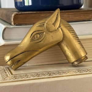 Vintage Brass colored Equestrian Cane Handle, Horse Head Cane knob, Replacement Walking Stick Screw-On