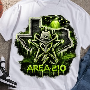 Area 210 PNG, San Antonio Alien UFO Texas Design, Neon Green Sublimation Graphic