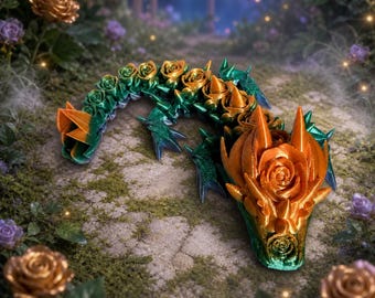 Rose Dragon, 11.5 Inch Articulated 3D Printed Dragon, Floral Fantasy Fidget Toy, Custom Colors
