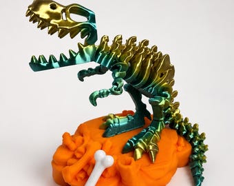 Articulated T-Rex Skeleton with Fossil Display Base, 10-Inch 3D Printed Dinosaur