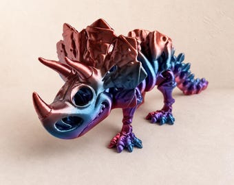 Large Articulated Triceratops Skeleton, 9-Inch 3D Printed Dinosaur, Choose Your Color