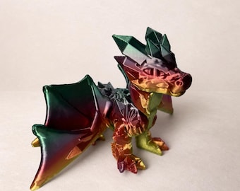 Articulated Crystal Dragon Toy, 3D Printed Fantasy Figure, Expandable Wings, 7.5 Inch Display