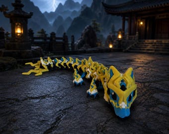 Lightning Dragon – 12 Inch Articulated 3D Printed Flexi Fidget Toy, Storm Dragon