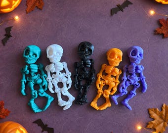 Set of 5 Halloween Mini Articulated Skeletons, 3-Inch 3D Printed Halloween Toys