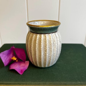 Vintage Dahl Jensen Copenhagen Crackle Glaze Mini Vase Green Ribbed Porcelain