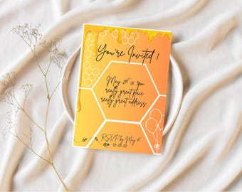 Invitación de cumpleaños con temática de abejas BEE-DAY • Descarga digital editable • Invitación de fiesta personalizada con temática de abejas