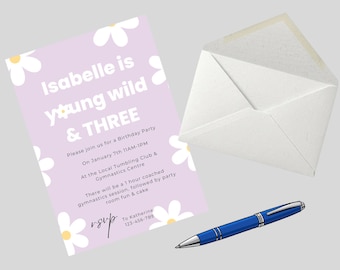 Plantilla editable para invitación de cumpleaños con margaritas / Plantilla para fiesta de flores silvestres (descarga digital)