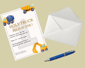¡Santo camión! Invitación de cumpleaños • Invitación para fiesta de niños • Invitación de cumpleaños con temática de camiones • Invitación para fiesta de construcción