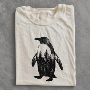 Penguin Forest Shirt, Double Exposure Penguin Tee, Pine Tree Silhouette Shirt, Minimalist Wildlife Tee, Antarctic Nature T-Shirt