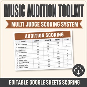Music Audition Toolkit for Choir Band Orchestra, Editable Multi Judge Scoring Spreadsheet with Rankings