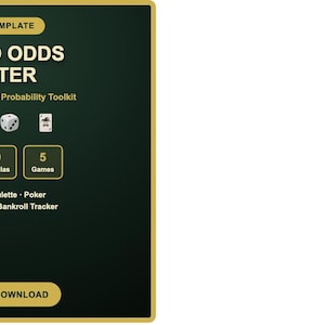 Casino Odds Master Spreadsheet | Blackjack Basic Strategy + Roulette + Poker + Baccarat + Slots | Bankroll Tracker + Session Log | Excel