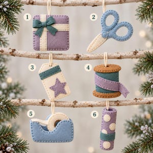 Sewing Felt Ornament for Advent Calendar, Craft Tool Garland Charms, Handmade Seamstress Christmas Decor FYO523-RD