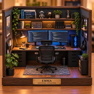 Personalized Software Developer Wooden Block, Custom Name Coding Workspace Scene, Programmer Desk Decor HBQZ15-RD