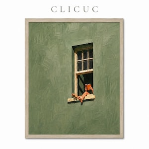 Lámina Mujer Leyendo en Ventana, Arte Verde Salvia Minimalista, Decoración Rincón de Lectura, Regalo Amantes Libros, Descarga Digital