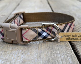 Holiday Plaid Dog Collar. 1" wide, available in M, L, XL
