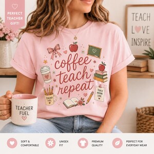 Comfort Colors Shirt-Coffee Teach Repeat Teacher, Retro Teacher T-Shirt, Cute Teacher Tee, Back to School Shirt, Teacher Appreciation Gift