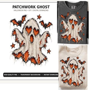 Patchwork spook Halloween PNG, herfst PNG-afbeeldingen, Halloween sublimatie download