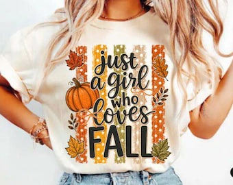 Just a Girl Who Loves Fall Preppy Striped, PNG,  Halloween Graphic, Digital Download
