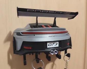 ポルシェ GT3 RS キーハンガー、3Dプリント壁掛けキーホルダー、カスタムカラーカーウォールデコレーション、ガレージ＆マンケーブギフト