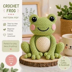 Patrón de amigurumi de rana a crochet, PDF apto para principiantes (descarga instantánea)