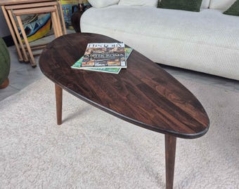 Dark Wood Asymmetrical Coffee Table, Moody Rustic Nesting Table Set
