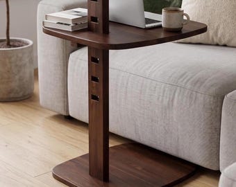 Dark Wood Adjustable Laptop Table, Solid Beech Sofa Side Desk