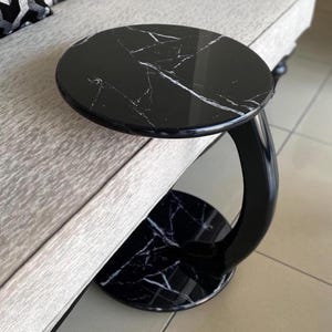 Black Marble C Shape Side Table, Luxury Rolling Laptop Desk For Sofa