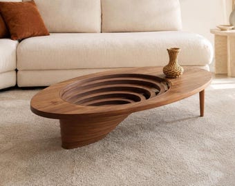 Parametric Oval Coffee Table with Glass Top, Modern Ellipse Center Table