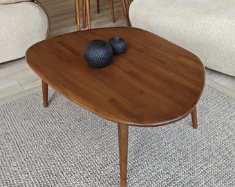 Walnut Finish Asymmetrical Coffee Table, Retro Mid Century Nesting Set