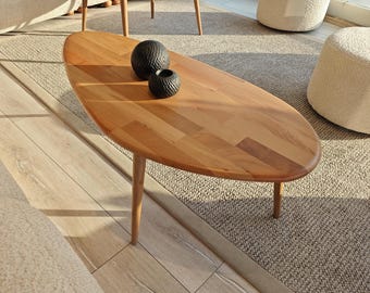 Solid Wood Organic Coffee Table, Asymmetrical Nesting Table Set