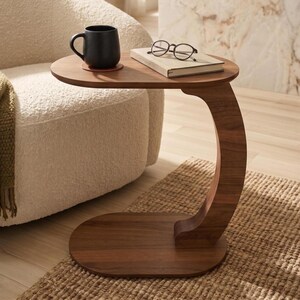 Walnut C Table With Wheels, Rolling Sofa Side Laptop Desk