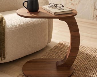 Walnut C Table With Wheels, Rolling Sofa Side Laptop Desk